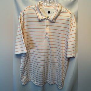 Nike Golf Size Large Polo Shirt Textured Knit White Orange Striped Short Sleeve